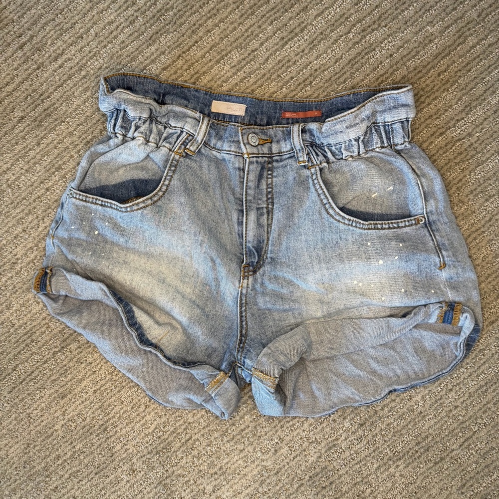 Anthropoloige Pilcro Paperbag Waist Elastic Rolled Jean Shorts, Size 29